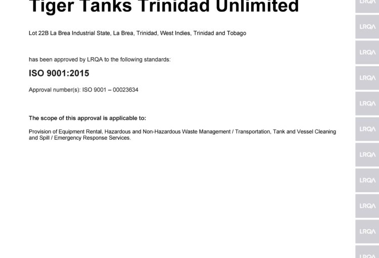 2016 – Trinidad ISO Certification