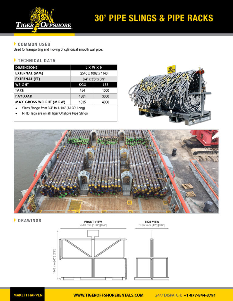 Pipe Rack, Slings & Rigging - Specification Sheets - Tiger Offshore Rentals