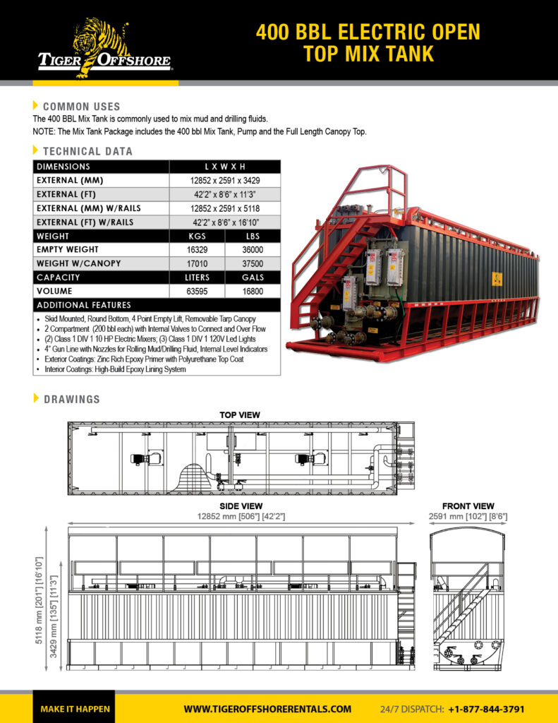 400 bbl Electric Open Top Mix Tank