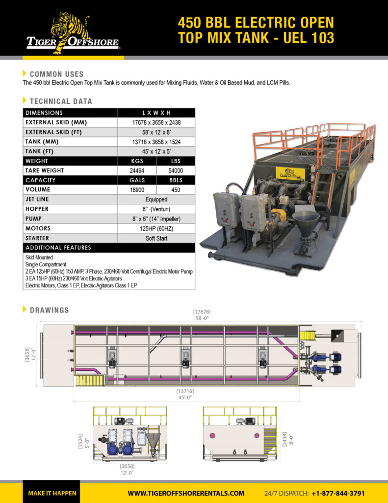 450 bbl Electric Open Top Mix Tank - UEL 103