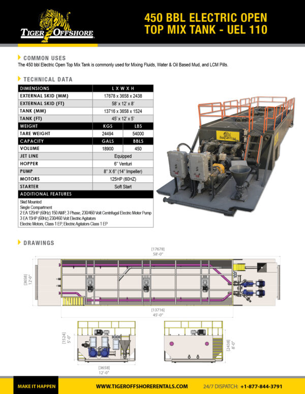 450 bbl Electric Open Top Mix Tank - UEL 110