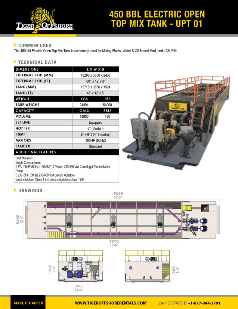 450 bbl Electric Open Top Mix Tank - UPT 01