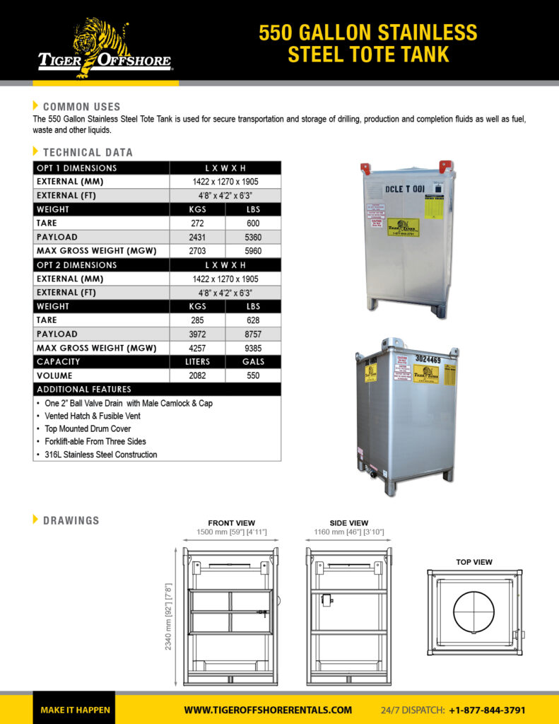 550 Gallon Stainless Steel Tote Tank