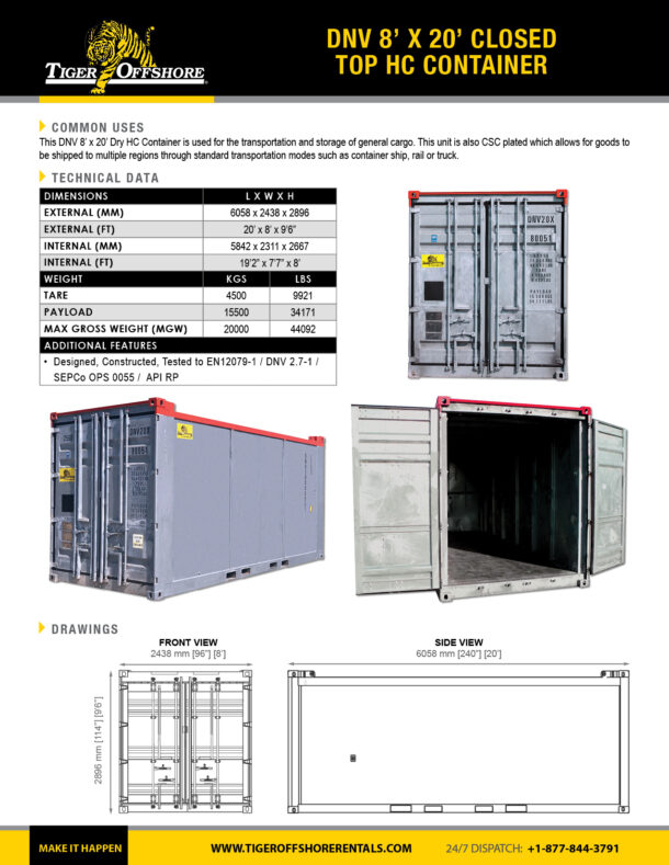 Containers - Specification Sheets - Tiger Offshore Rentals