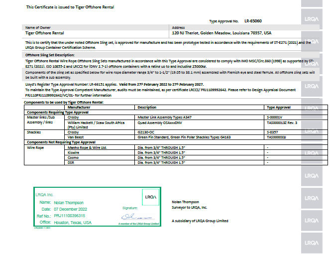 2016 – Tiger Offshore Gulf of Mexico Branches are ISO 9001 Certified