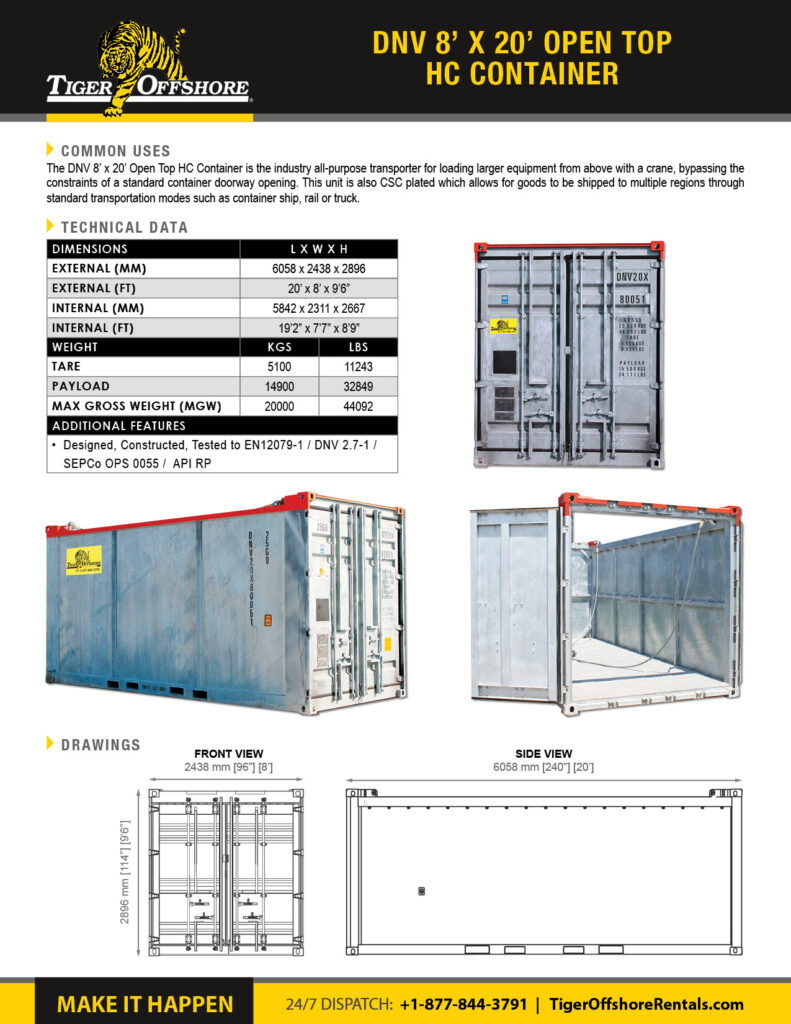 DNV 8 x 20 Open Top HC Container