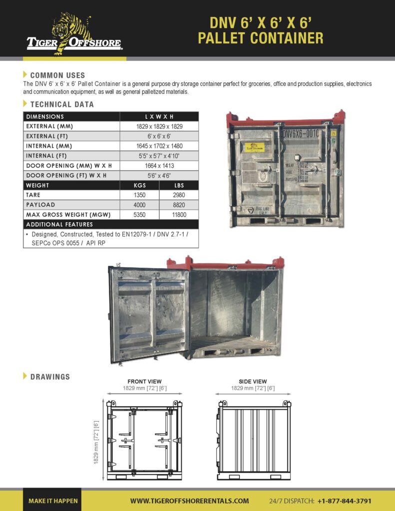 DNV 6x6x6 Pallet Container Spec Sheet