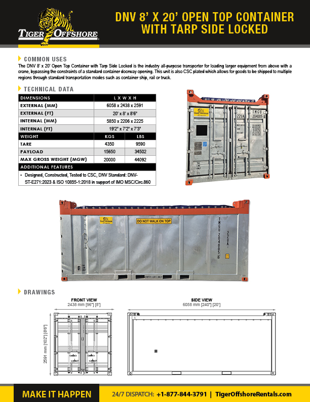 DNV 8 x 20 Open Top Container with Tarp Side Locked