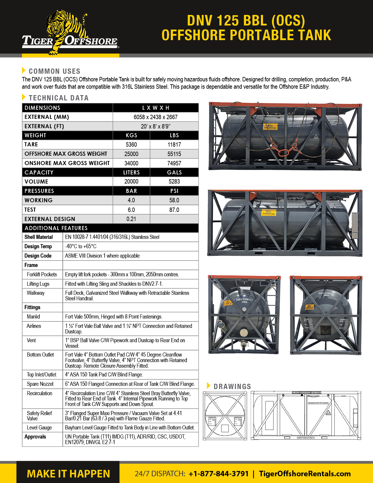 DNV 125 bbl (OCS) Stainless Steel Offshore Portable Tank - Tiger