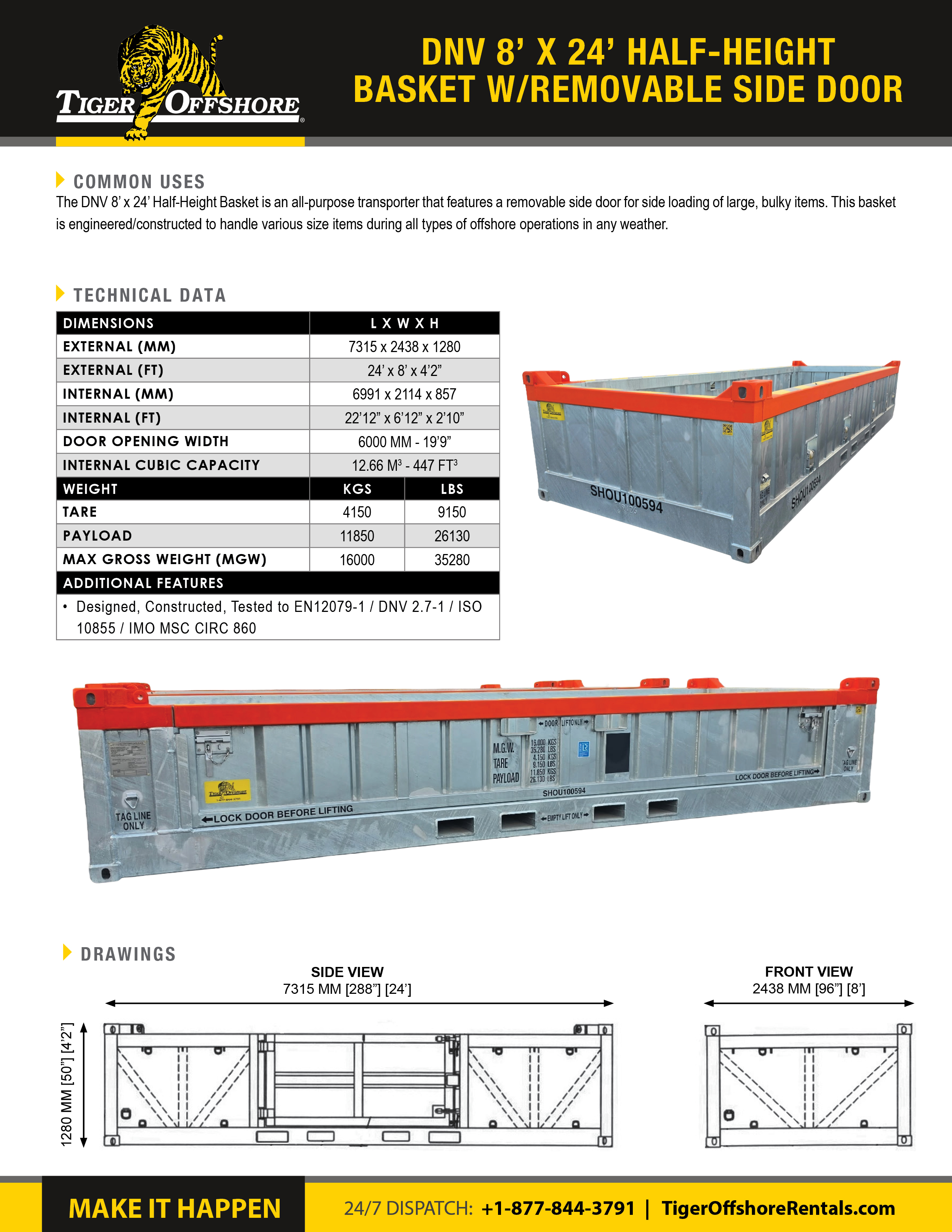 DNV 7.3m 24' Half-Height Removeable Side Basket
